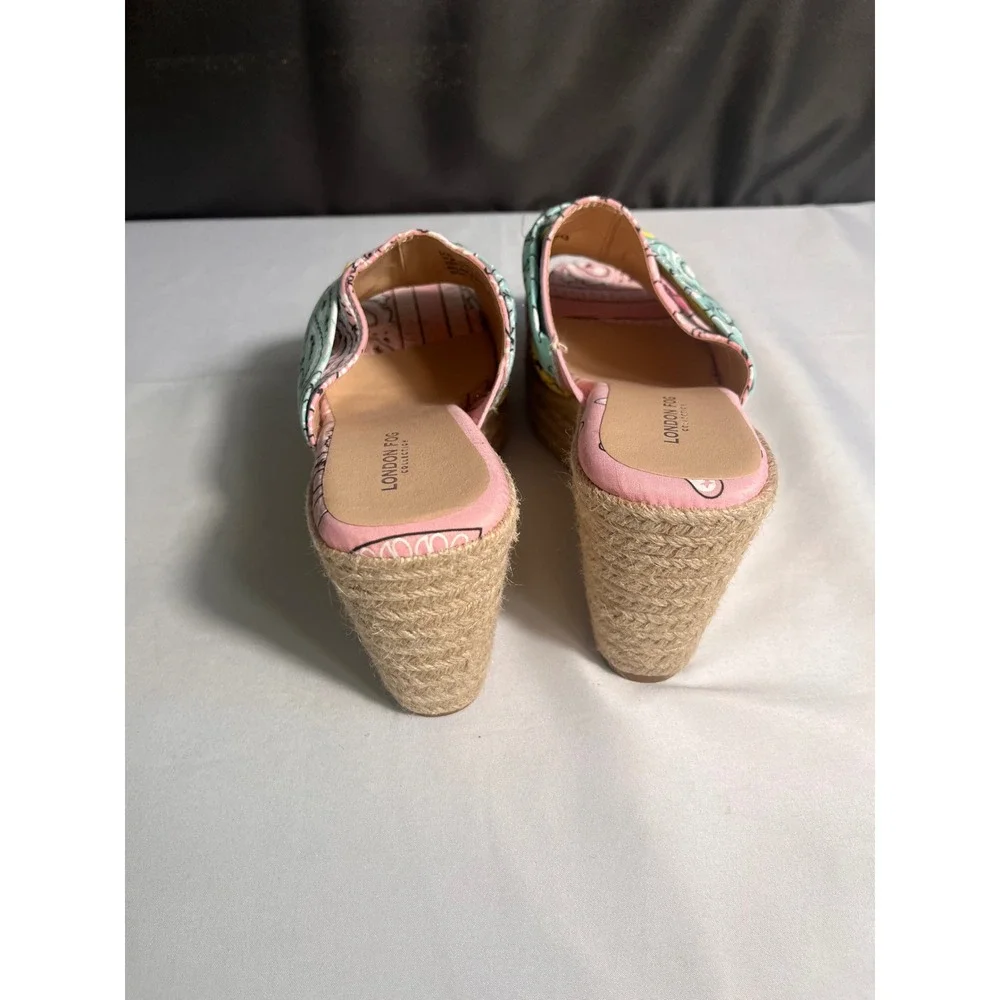London Fog Heidi Paisley Bandana Espadrille Wedge Sandals Pink Blue Yellow 10M